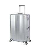 Travelhouse London Koffer Silber L-75cm · Alu-Rahmen · Polykarbonat Hartschale · Trolley Reisekoffer Reisegepäck · 2X TSA Zahlenschloss · 4X Doppelräder · 360° Rollen · Vol. 108L