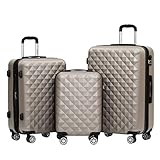 BEIBYE Zwillingsrollen 2066 Hartschale Trolley Koffer Reisekoffer Gepäck M-L-XL-Set (Champagner, Set)